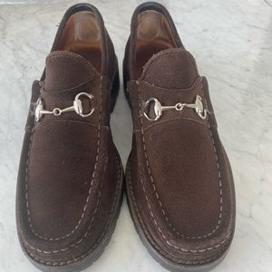 Gucci Brown Suede Lug Sole Horsebit Loafers